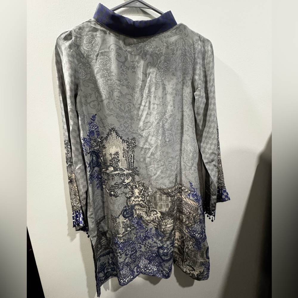 CROSS STITCH Pakistani Designer Tunic Kurti | Scenery Print | XS